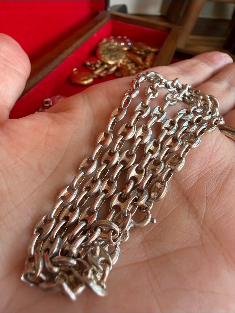 Vintage Sterling Silver 925 Puffed Mariner / Anchor/ Gucci Link Chain Necklace